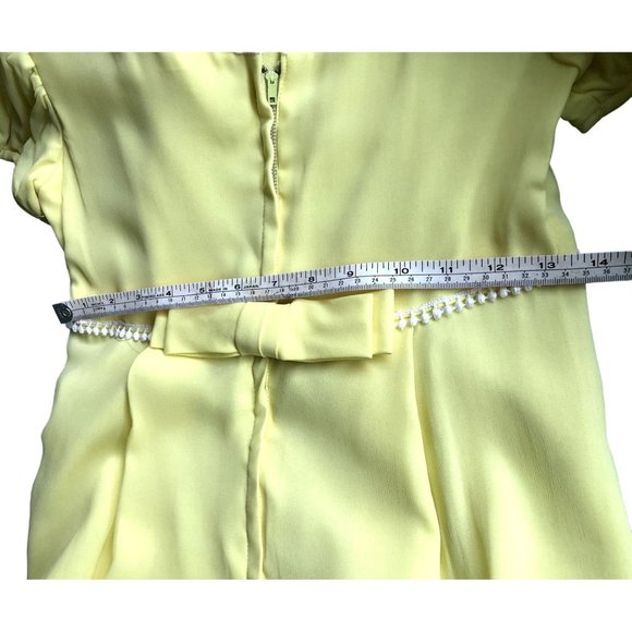 1960-70s Vintage Formal Dress Yellow Linen & Sheer Overlay Maxi Teens Womens XXS - Picture 3 of 11